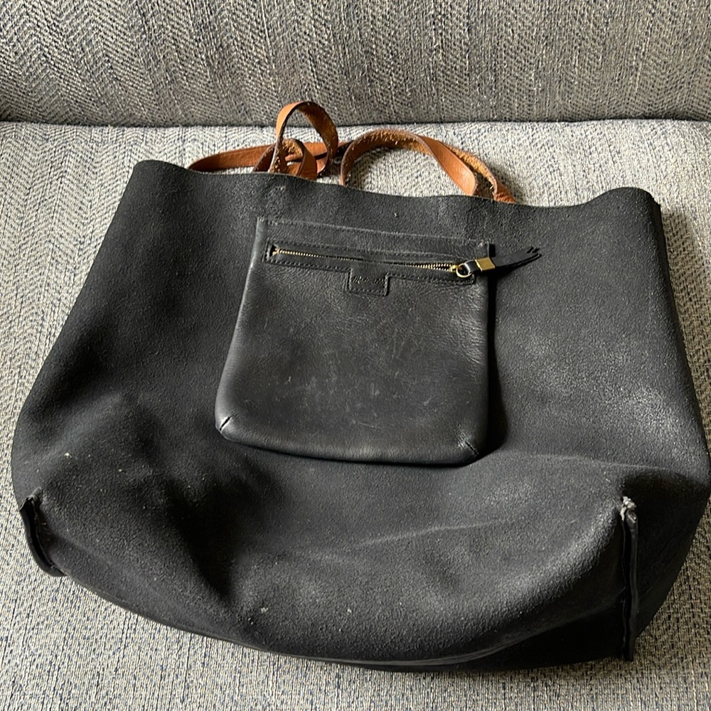 Madewell The transport Pebbled Black Leather  tote Handbag - Picture 8 of 15